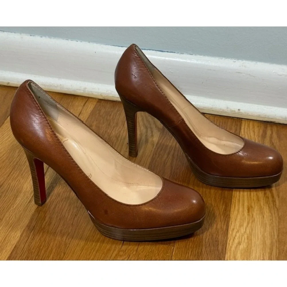 Christian Louboutin Vintage Bianca Platform Pump EU 38.5 US 8 Cognac Leather COA